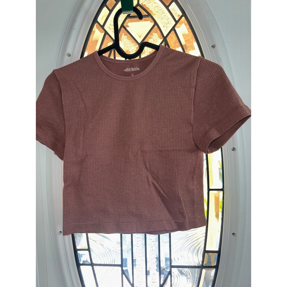 Wild Fable Womens Mauve Pink Textured Shimmer Short Sleeve Crop Top Size M